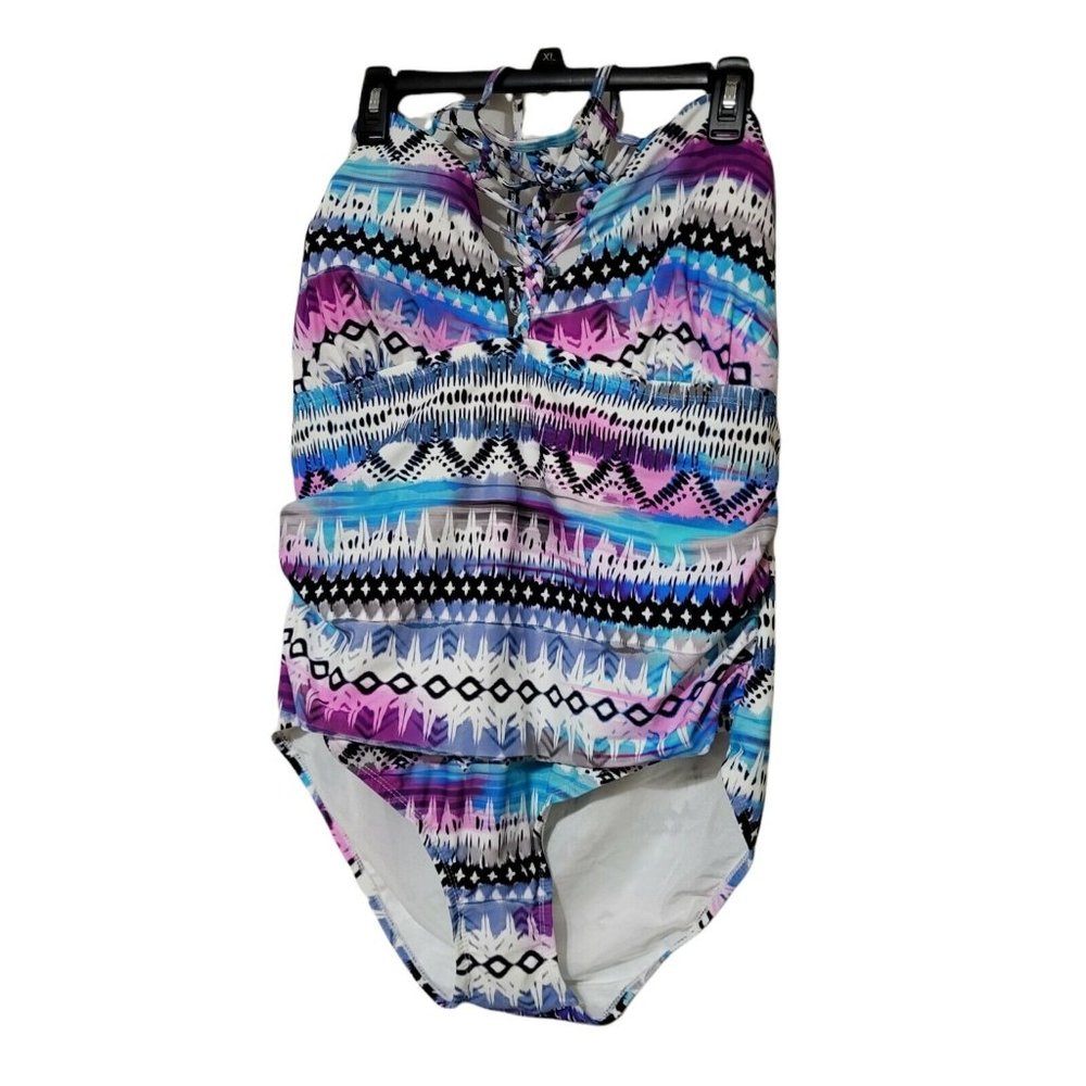 Swimsuits For All Women's Plus Size Lace Up One Piece Swimsuit 24 Aztec Blue